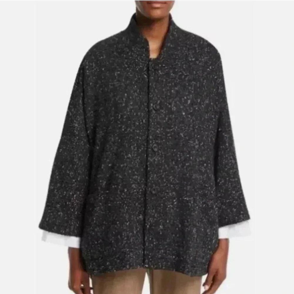 Eskandar Women’s Mandarin Wool Silk Blend Jacket Cardigan Black Size 0 / Reg 6-8